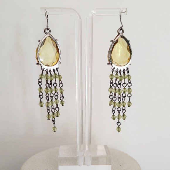 Yellow and green beaded dangle earrings - Picture 4 of 9